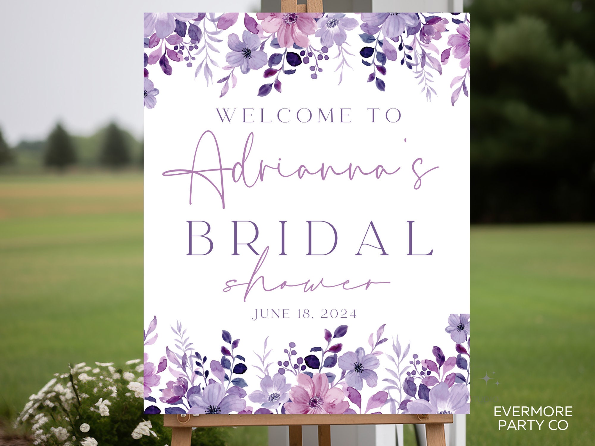 Purple Floral Bridal Shower Foam Board Welcome Sign Printed or Digitsl, Garden Lavender Lilac Party Event, Entry Decorations, Wedding Shower