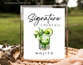 Mojito Signature Cocktail Drink Instant Download Printable Wedding Bar Sign, Minimalist, DIY, Decor, Event, Editable Template