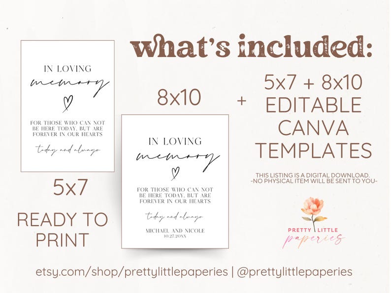 Fillable In Loving Memory Label In Loving Memory Sign, Editable Template, Digital Instant Download ...
