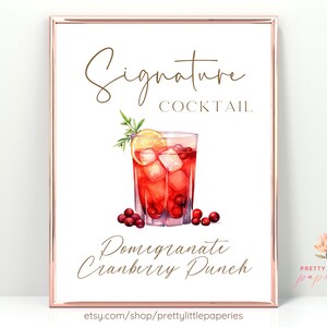 Editable Pomegranate Cranberry Punch, FALL EDITION, Digital Signature Cocktail Sign, Autumn, Bar Drinks, Brown Minimalist, Wedding, Party