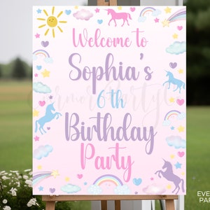 Pastel Unicorn Rainbow Editable Welcome Sign, Custom Template, Instant Download Digital, Girls Birthday Party Printable DIY Decor 8x10 16x20
