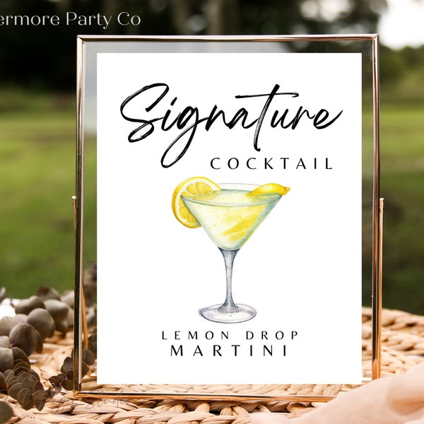 Lemon Drop Martini Signature Cocktail Drink Editable Instant Download Printable Wedding Bar Sign Vodka Minimalist DIY Wedding Sign Bar Decor