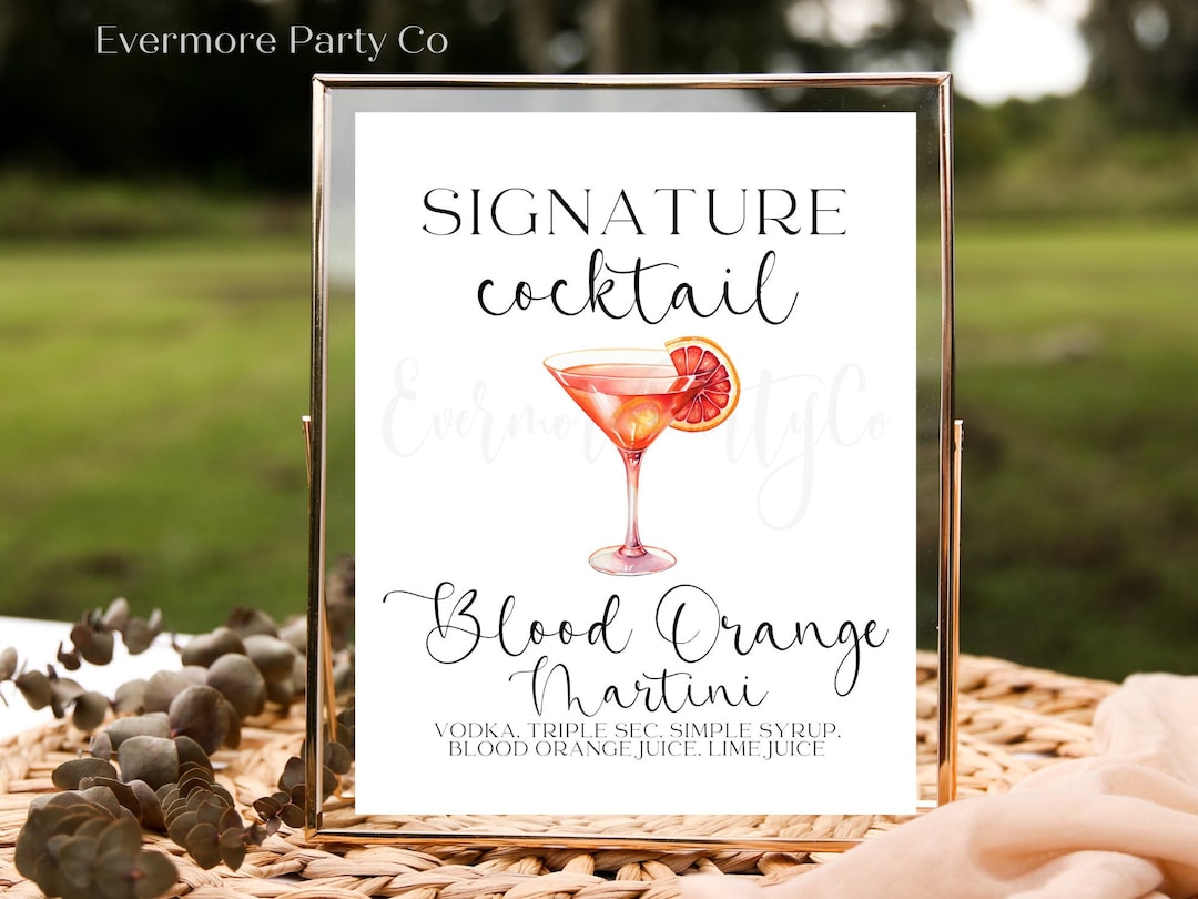 Blood Orange Martini Signature Cocktail Drink Bar Sign, Editable