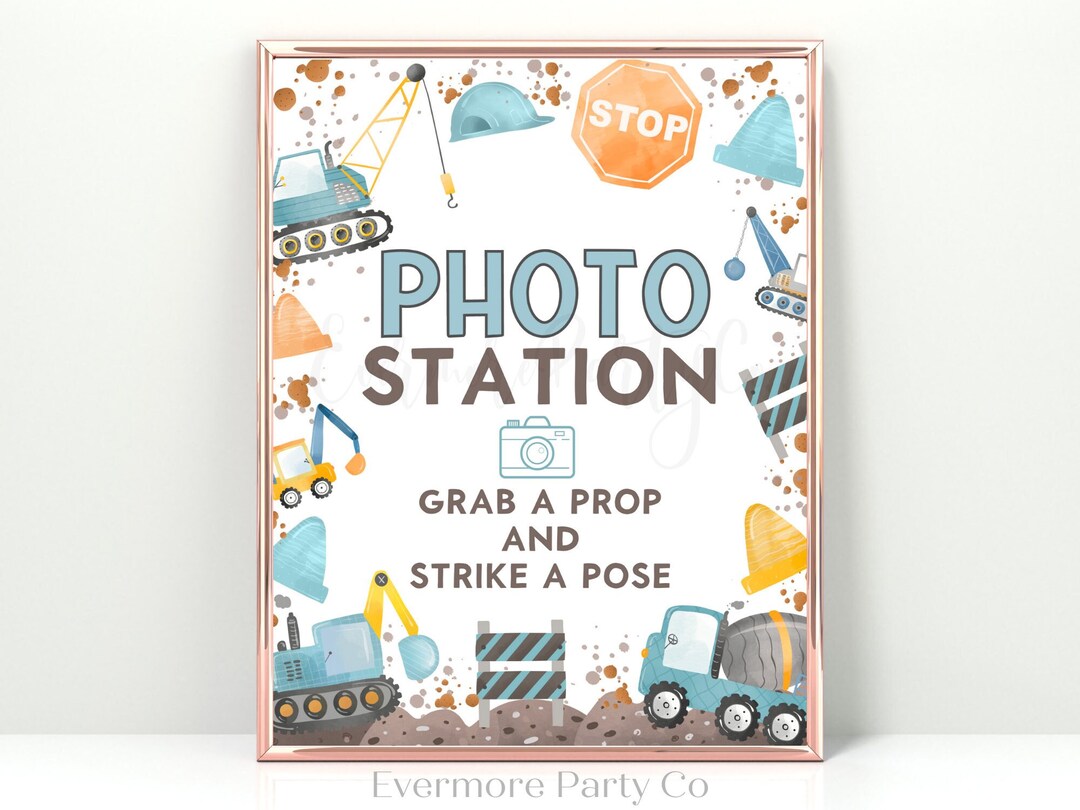 Photo Set Up Sign Photo Station Printable Sign, Blue Construction, Instant Download ...