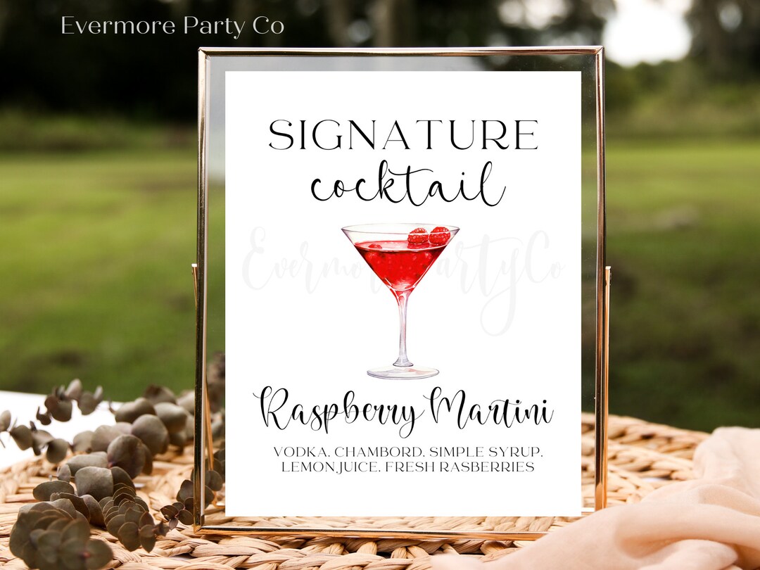Raspberry Martini Signature Cocktail Drink Bar Sign, Editable Template ...
