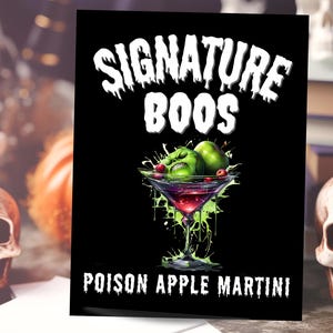Martini pomme empoisonné, modèle d&#39;enseigne numérique pour boisson Halloween Signature Boos, vodka, fête effrayante, mariage, shower, événement, soirée, cocktail, boisson alcoolisée