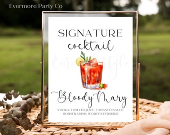 Bloody Mary Signature Cocktail Bar Sign, EDITABLE TEMPLATE, Instant Download, Wedding Bridal Shower Party Event, DIY Decor