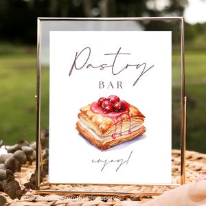 Barra de pastelería, plantilla editable, letrero de postre, comida de buffet de desayuno, mesa, despedida de soltera, boda, postre, menú