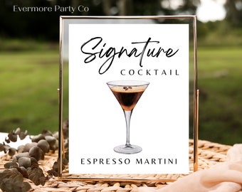 Espresso Martini Signature Cocktail Drink Téléchargement instantané Imprimable mariage Bar signe, décoration minimaliste, bricolage, modèle modifiable