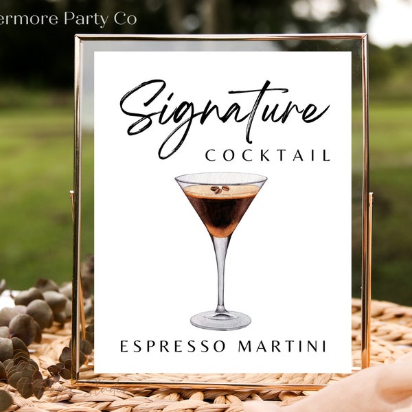 Espresso Martini Signature Cocktail Drink Instant Download Printable Wedding Bar Sign, Minimalist, DIY Decor, Editable Template
