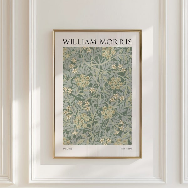 William Morris Print, Jasmine Green Floral Print, William Morris Art Nouveau Poster, Vintage Wall Art, Printable Wall Art, Cottage Decor