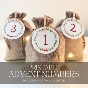 Printable Advent Calendar Numbers Christmas Countdown Advent Numbers PNG DIY Advent Calendar Print and Cut Tags Advent Sticker Numbers 1-24