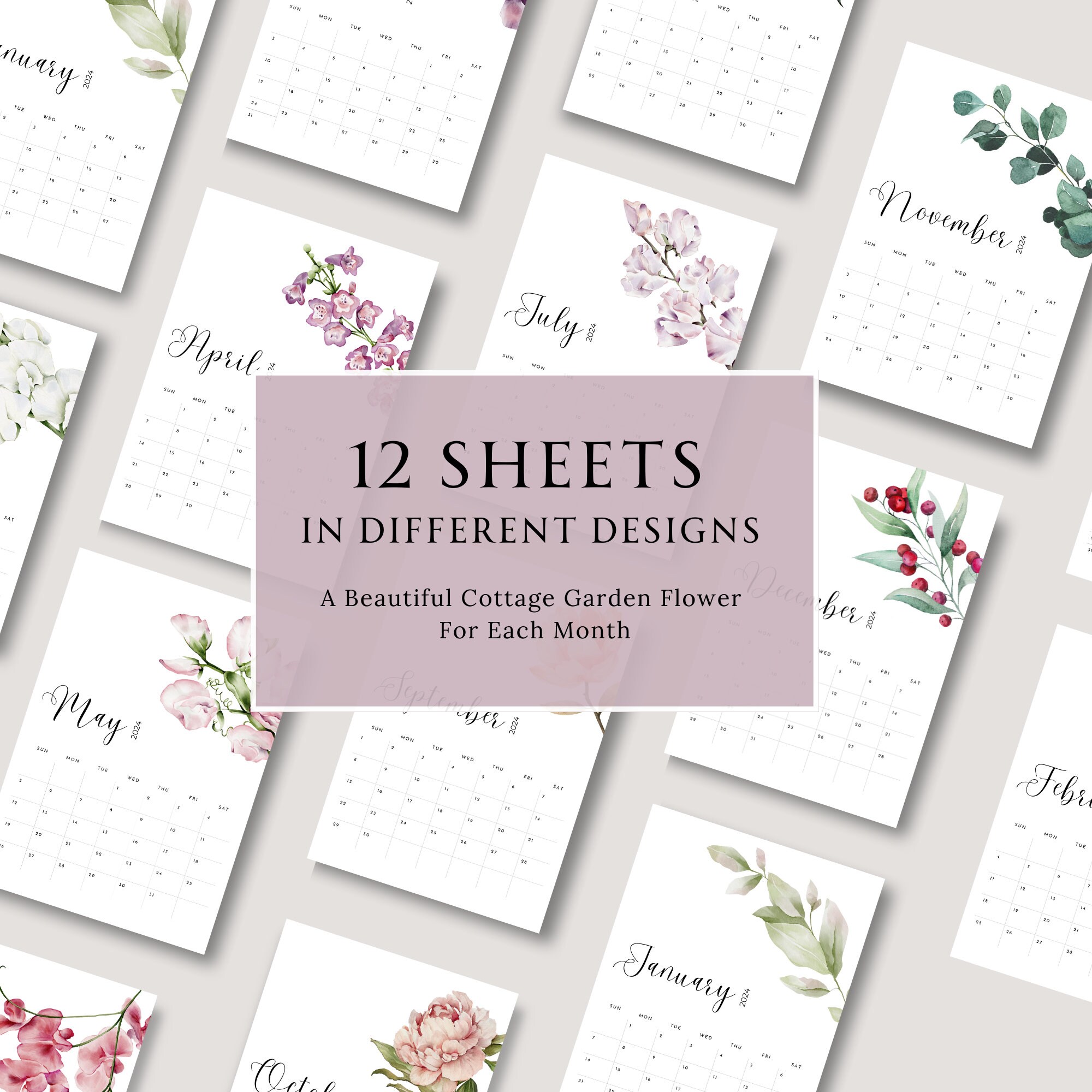 Printable Floral Calendar 2024 Monthly Planner Editable PDF Etsy