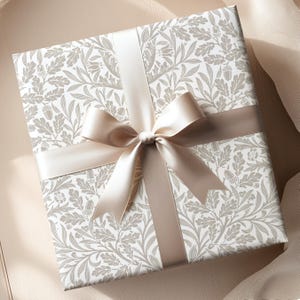 Carta da regalo neutra con motivo floreale, carta da regalo per matrimonio, beige e crema, ispirata a William Morris, stile vintage, confezione regalo botanica estetica