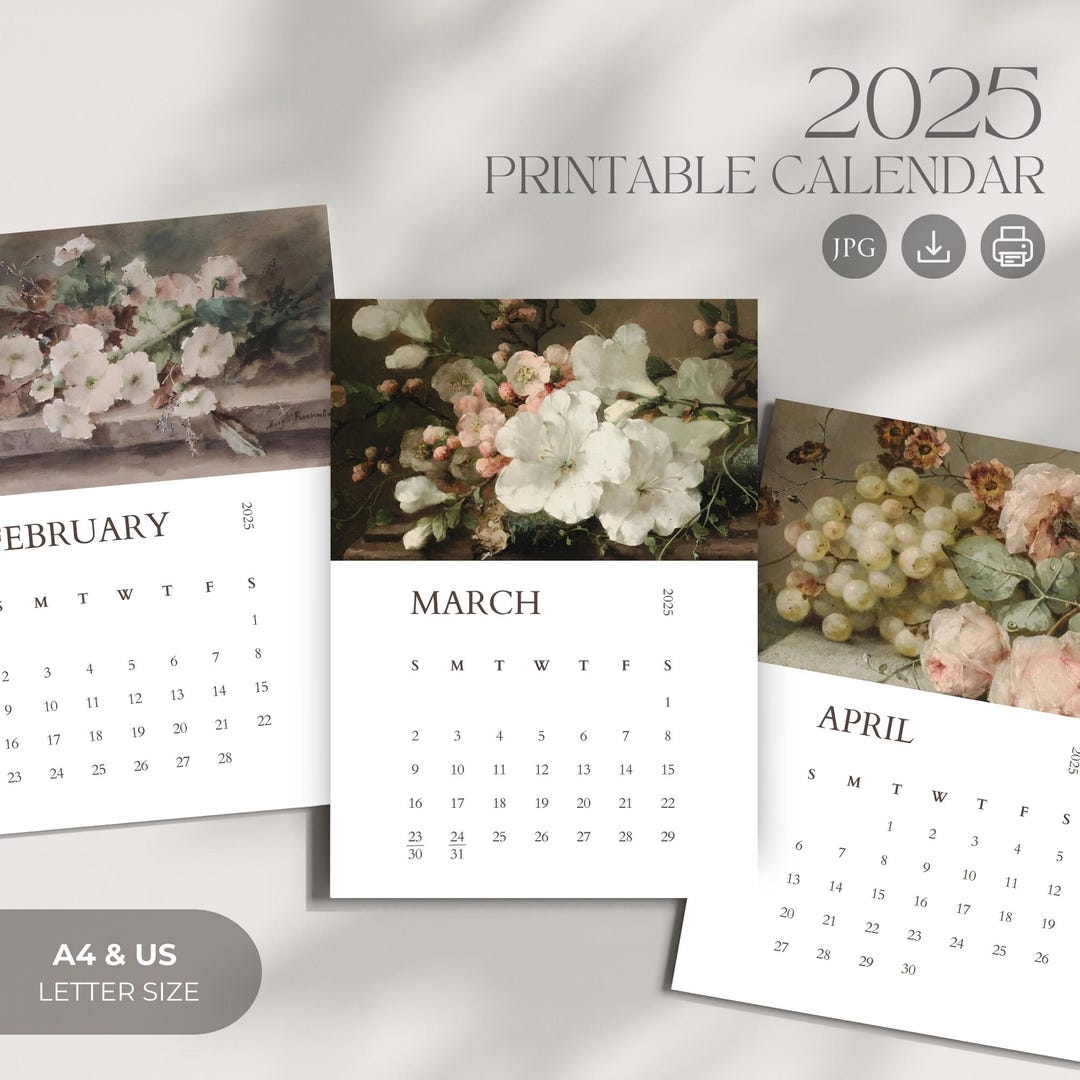 2025 Calendar Printable Floral Aesthetic Desk Calendar Sunday Start ...