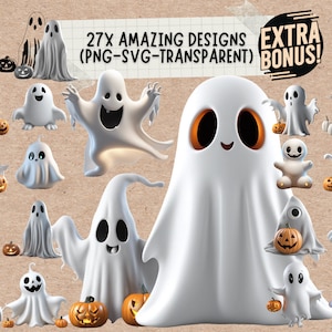 Cute Halloween Ghost Svg & Png Clipart Bundle, ghosts face svg ghost sweatshirt shirt sticker design