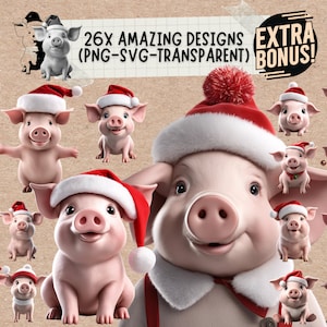 Divertido cerdo de Navidad con gorro de Papá Noel SVG & Png Bundle, lindo feliz navidad invierno guinea show cerdo adorno svg logo