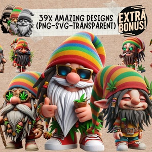 Hippie Wichtel Clipart SVG & Png Designs, keine Sorge Hippie glückliches Gesicht Gnom Marihuana Cannabis Rauchen Design Unkraut Ornament svg