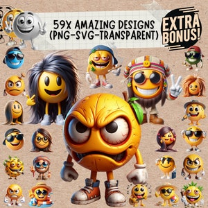 Good Vibes Smiley Face SVG and PNG Bundle, Cute Emoji Designs for Happy Crafting