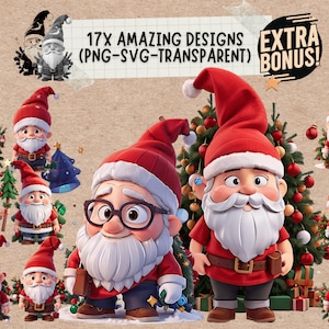 Simpatico pacchetto Gnome di Natale Svg Png e Clipart, gnomi di Natale caro Babbo Natale vassoio lascia che nevichi clipart e png in formato SVG