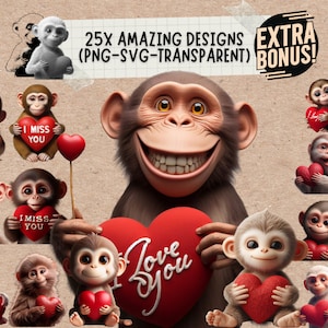 Ensemble Svg et png Happy Valentines Day Monkey, chaussettes singe du règne animal de la Saint-Valentin pour garçons, soyez le mien, meilleur ami, drôle de Saint-Valentin