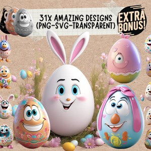 Happy Easter Egg Karton SVG & Png Clipart Bundle, Kinder Ostern Bauernhof Tiere png und svg druckbare Dateien