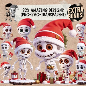 Funny Christmas Dancing Skeleton Svg Png & Clipart Bundle, skull design for coffee mug shirt sweatshirt png