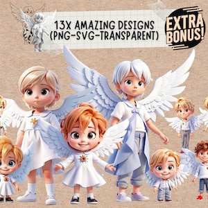 Christmas Angel with Wings Svg & Png Bundle, christian religious guardian angel svg and clipart designs