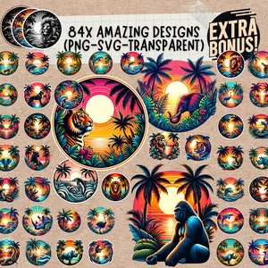 Scena del tramonto Svg Sunset Life Island Palm Beach con animali