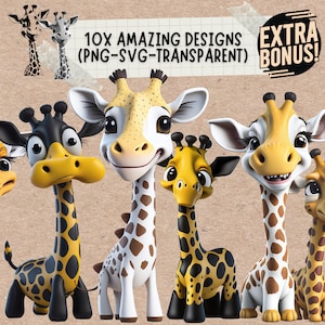 Cute Giraffe Family SVG Clipart Bundle, Safari cartoon smile tumbler wrap
