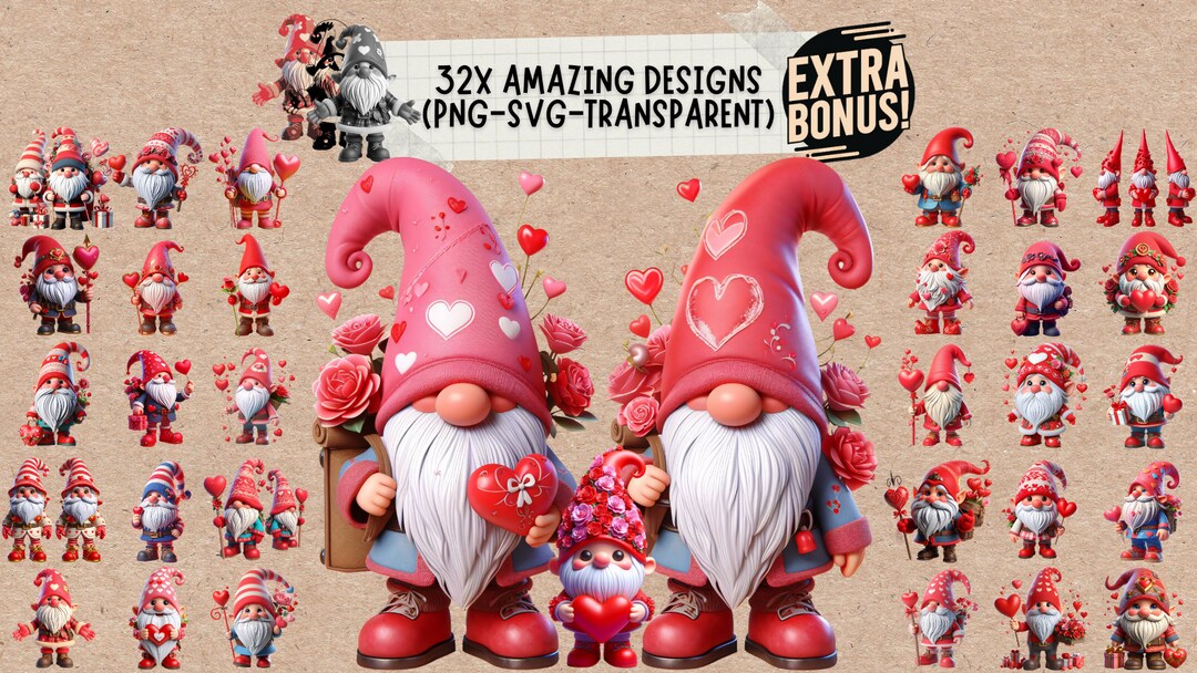 Happy Valentines Day Gnome Svg & Png Clipart Bundle, Funny Valentine Be ...
