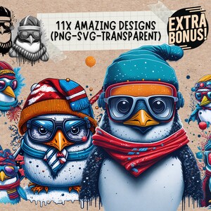 Schattige pinguïn Face Art met wintermuts & zonnebril Clipart Svg en Png bundel