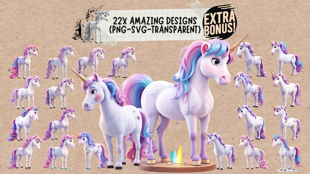 Cute Unicorn Svg Png Clipart Vector File Bundle, Unicorns Birthday ...