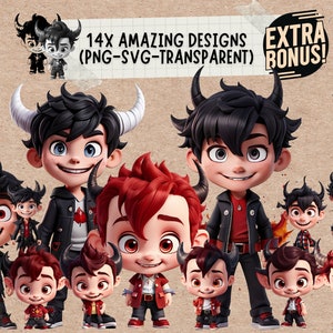 Diablo con cara feliz Spooky Season svg, ángel diablo con cuernos y alas demonio sarcasmo svg y png clipart diseños divertido halloween horror svg