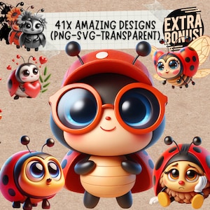 Ladybug Svg & Bug Insect Svg para Clipart Decor, naturaleza floral primer 1er cumpleaños niña lady bugs paquete diseños