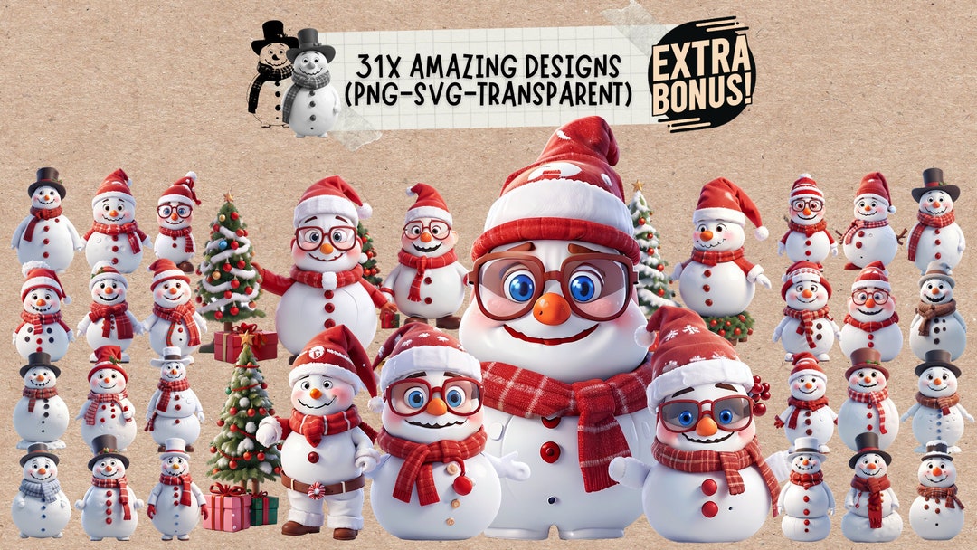Frosty the Snowman Face Svg Bundle, Cute Retro Winter Christmas Snowman ...