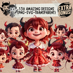 Duivel meisje Happy Face Spooky seizoen Svg en Png bundel, engel duivel met hoorns en vleugels demon sarcasme svg & png clipart grappig halloween