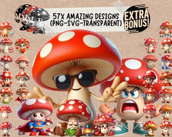 Ensemble d'autocollants lunatiques champignons - cliparts amusants pour le scrapbooking et l'artisanat