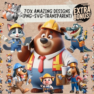 Wild One Bricklayer Animals Worker SVG - Create cute construction designs!
