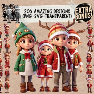 Christmas Gnome Boy & Girl with Deer Doe Cap Svg Png and Clipart Bundle, ornament tumbler sublimation designs for my first christmas pajamas