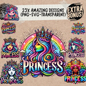 Pacchetto Princess Svg & Png Clipart, è il mio compleanno, piccola ragazza nera, regina, piccola principessa e donna forte, con disegni in formato SVG PNG a strati