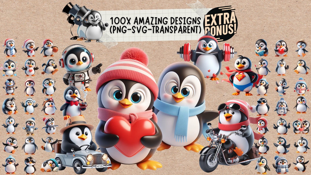 SVG Penguin Gift Set - Baby Animal Clip Art, Couple Designs, Sepia ...