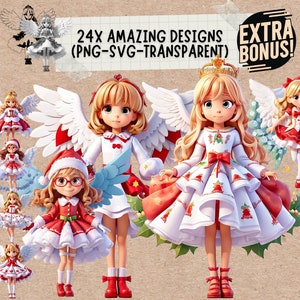 Christmas Angel Svg Png & Clipart Bundle, guardian angel with wings number christian religious retro christmas svg and png
