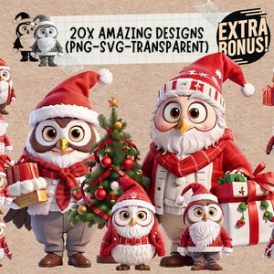 Harfang des neiges Svg & Png Noël Bundle pour Owl Shirt Design, effraie des clochers oiseau nature wrap art ornements imprimables svg