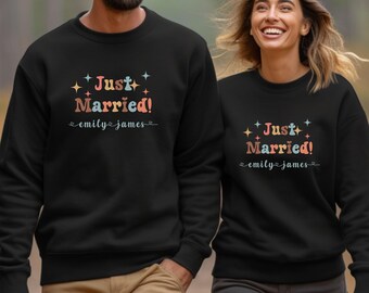 Just Married Hoodie Personalized | Honeymoon Couple Sweatshirt | Bride Groom Names Hoodie | Newlywed Gift | Wedding Trip Matching Hoodie