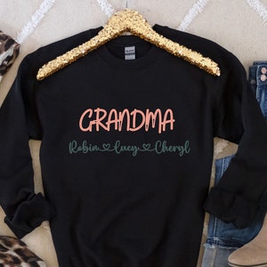 Personalized Grandma with Grandkids Names Sweatshirt, Christmas Thanksgiving Mothers Day Gift, Custom Gift for her, Nana Grandma Gift