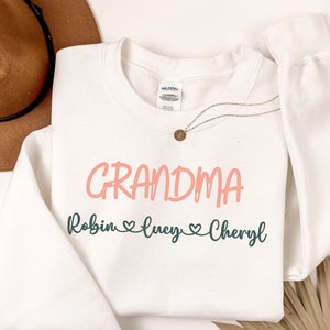 Personalized Grandma with Grandkids Name Sweatshirt, Mothers Day Gift, Thanksgiving Gift, Custom Gift for Grandmother, Nana Christmas Gift