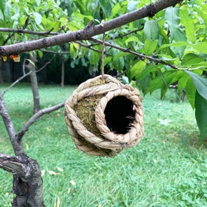 LIFKOME 2 Pièces Nid D'Oiseau Simulé Maison D'Oiseau Tissée en Paille Abri  pour Colibri Maison De Moineau Maisons d'oiseaux en Paille Suspendus Maison