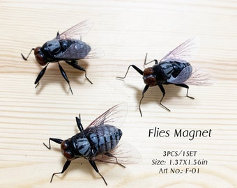 Handmade Clay Fly Magnet Set: Realistic Insect Fridge Magnets (3PCS/1SET)