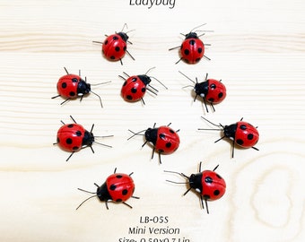 Mini Handmade Clay Ladybug Fridge Magnets, Realistic Insect Model (10PCS)